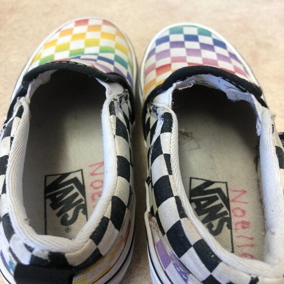 Vans Asher Classic Slip On Rainbow Checkered Sneakers Youth Missy Size 12 - Picture 10 of 11